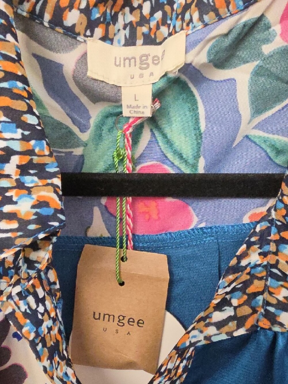 Umgee Tropical Floral Leopard Patchwork Boho Midi Dress SZ L | Silky Lightweight - Picture 3 of 8